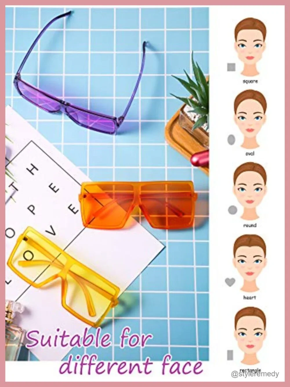 3PC Oversized Square Sunglasses Flat Top Fashion Shades PC Plastic